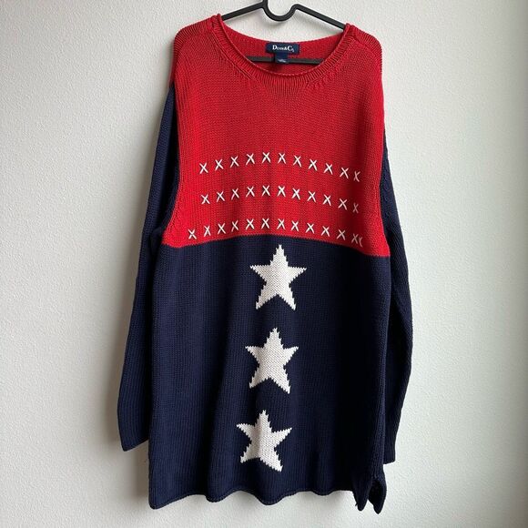 Vintage 4th of July Chunky Knit Patriotic American Flag Beach Boat Sweater 1x - Picture 1 of 7